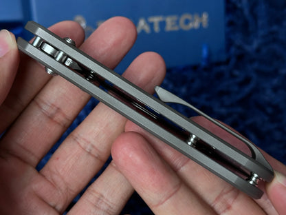 Piratech Kraken/Tsunami - 3.22" S90V Hand Strip Satin Sheepsfoot Blade, Mag-Snap Bead Blasted Titanium Handles