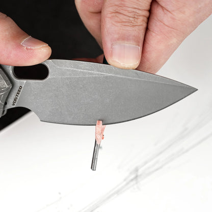 Vosteed Psyop A2222 - 3.32" Elmax Acid Wash & Stonewash Blade, Titanium Handle