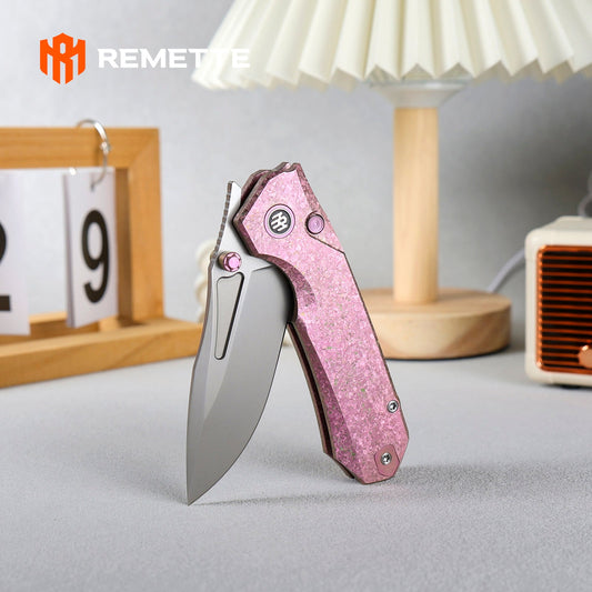 Remette RT-Rhino - 3.07" M390 Blade, Pink Crystallised Titanium Handle