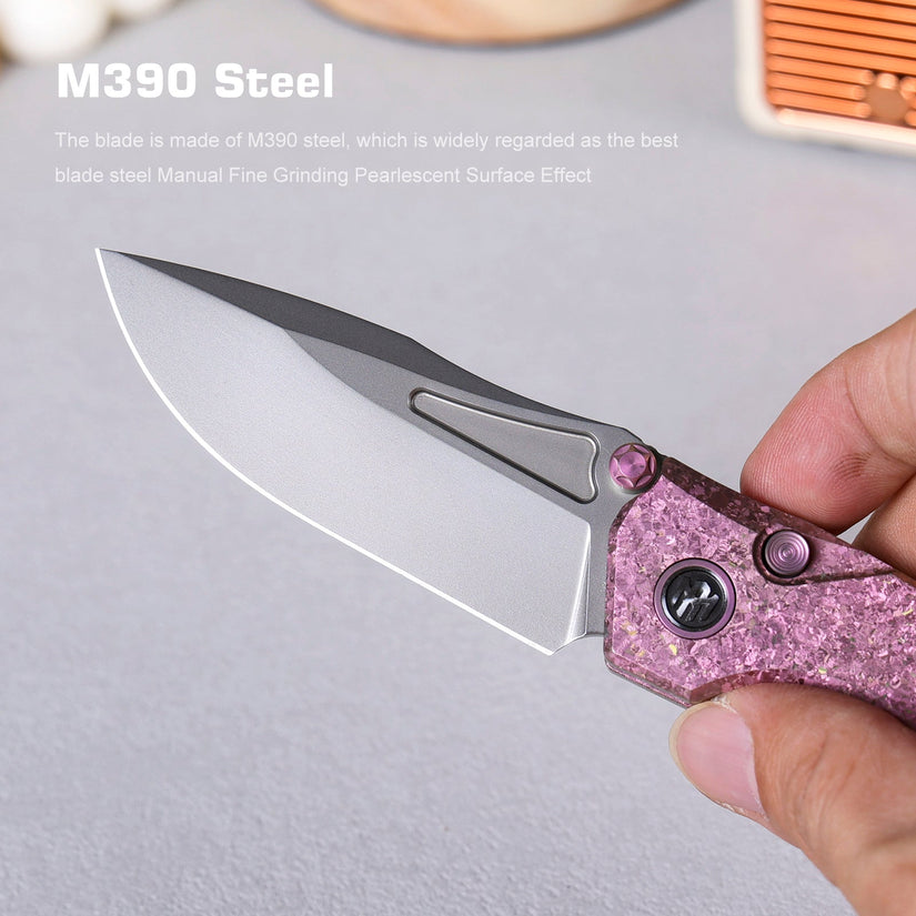 Remette RT-Rhino - 3.07" M390 Blade, Pink Crystallised Titanium Handle