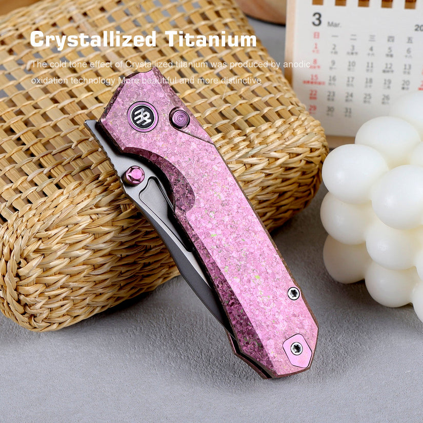 Remette RT-Rhino - 3.07" M390 Blade, Pink Crystallised Titanium Handle