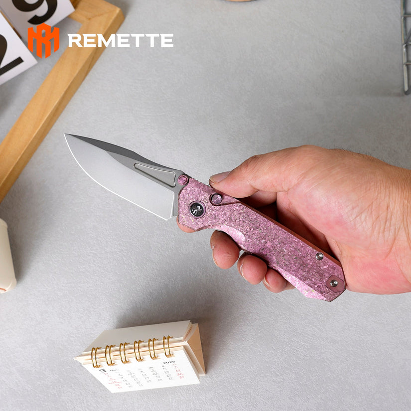 Remette RT-Rhino - 3.07" M390 Blade, Pink Crystallised Titanium Handle