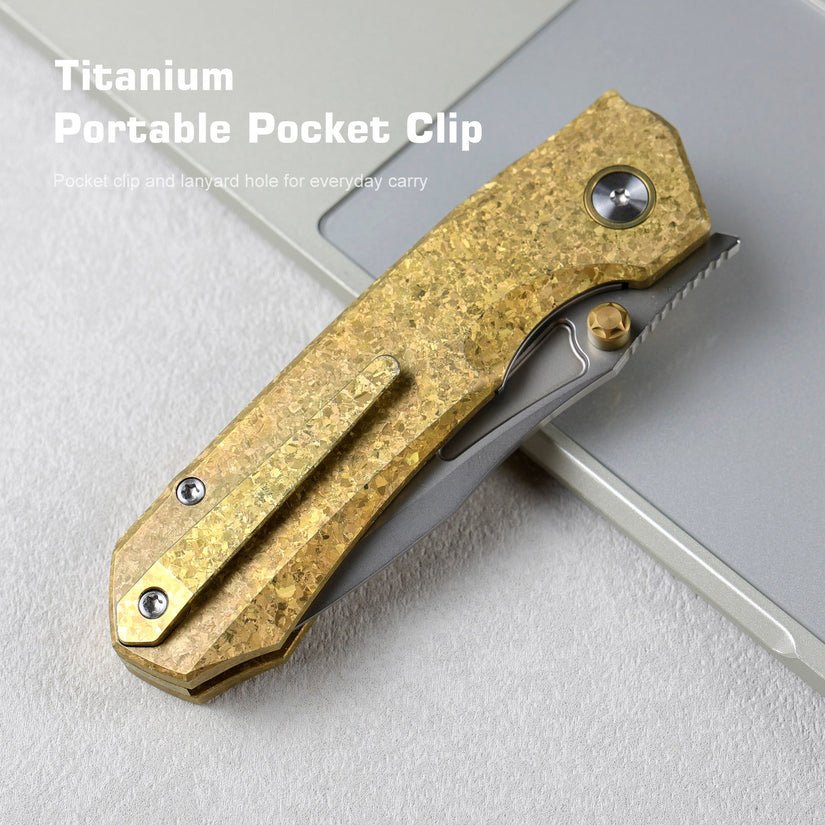 Remette RT-Rhino - 3.07" M390 Blade, Gold Crystallised Titanium Handle