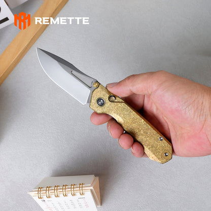 Remette RT-Rhino - 3.07" M390 Blade, Gold Crystallised Titanium Handle