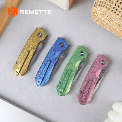 Remette RT-Rhino - 3.07" M390 Blade, Gold Crystallised Titanium Handle