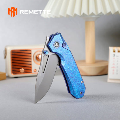 Remette RT-Rhino - 3.07" M390 Blade, Blue Crystallised Titanium Handle