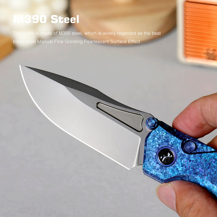 Remette RT-Rhino - 3.07" M390 Blade, Blue Crystallised Titanium Handle