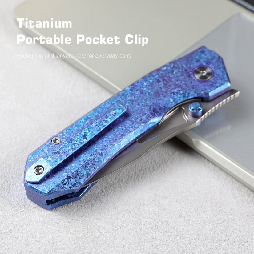 Remette RT-Rhino - 3.07" M390 Blade, Blue Crystallised Titanium Handle