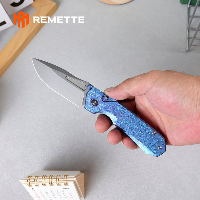 Remette RT-Rhino - 3.07" M390 Blade, Blue Crystallised Titanium Handle