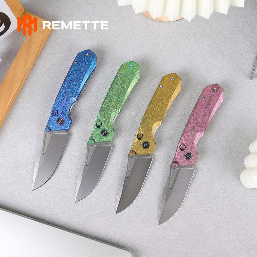 Remette RT-Rhino - 3.07" M390 Blade, Blue Crystallised Titanium Handle