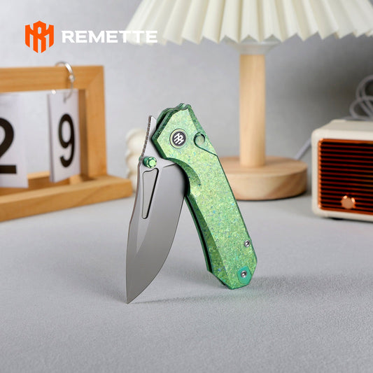 Remette RT-Rhino - 3.07" M390 Blade, Green Crystallised Titanium Handle