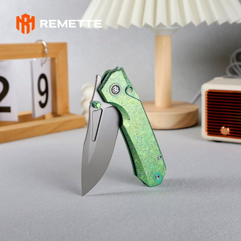 Remette RT-Rhino - 3.07" M390 Blade, Green Crystallised Titanium Handle