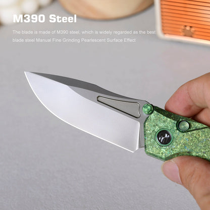 Remette RT-Rhino - 3.07" M390 Blade, Green Crystallised Titanium Handle