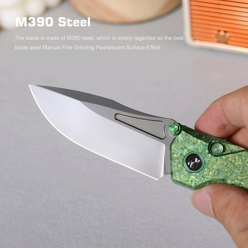 Remette RT-Rhino - 3.07" M390 Blade, Green Crystallised Titanium Handle