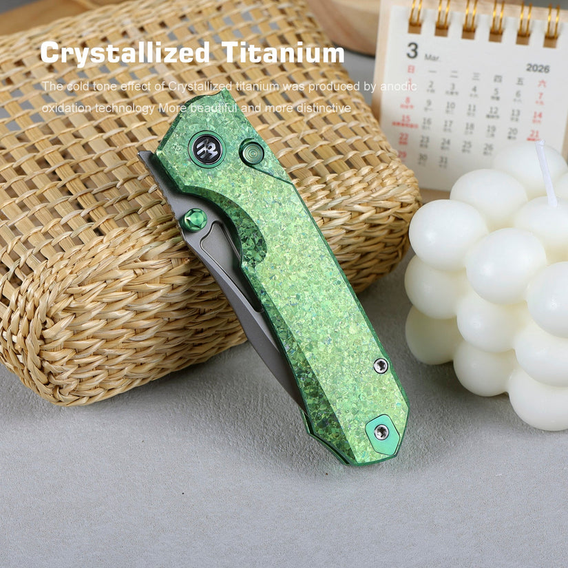 Remette RT-Rhino - 3.07" M390 Blade, Green Crystallised Titanium Handle