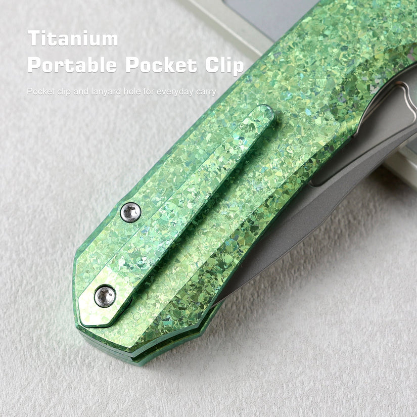 Remette RT-Rhino - 3.07" M390 Blade, Green Crystallised Titanium Handle