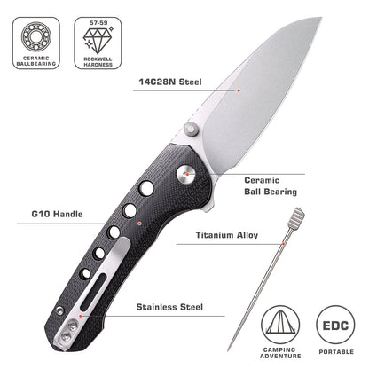 Remette RT-Bee - 2.8" 14C28N Sandblasted Blade, Black G10 Handle and Titanium Toothpick
