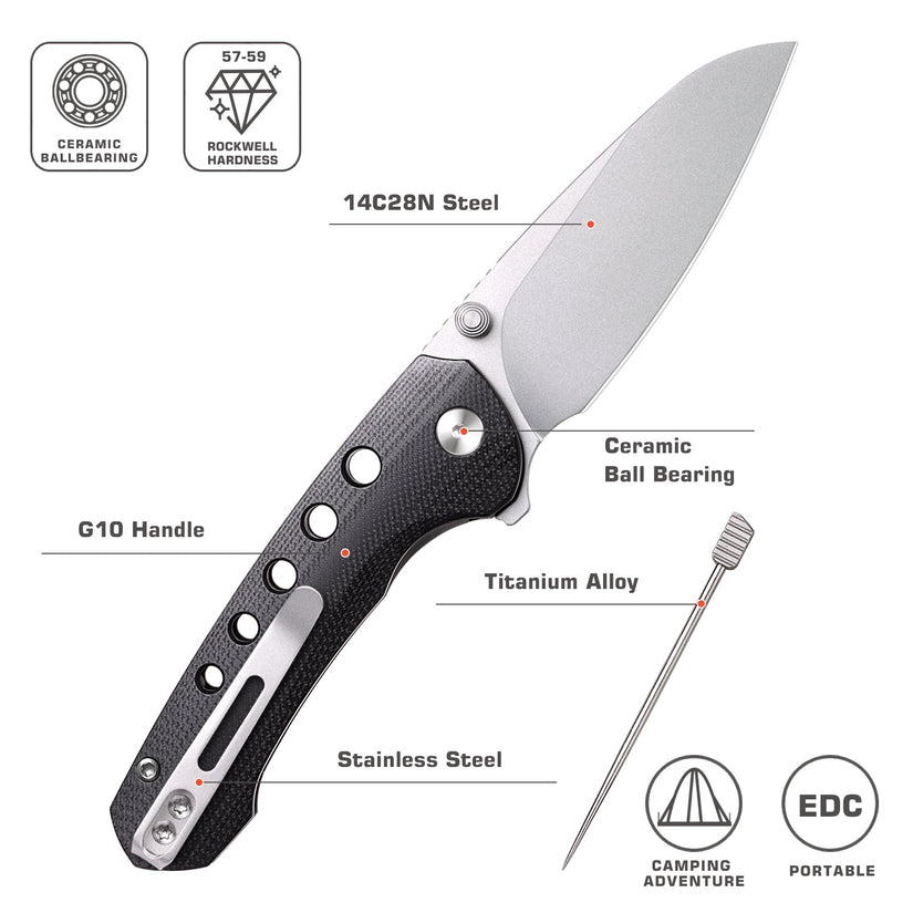 Remette RT-Bee - 2.8" 14C28N Sandblasted Blade, Black G10 Handle and Titanium Toothpick