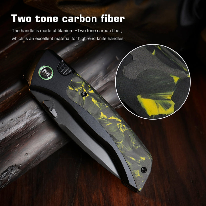 Remette RT-Steed - 3.07" M390 DLC Blade, Yellow Carbon Fibre and Titanium Handle