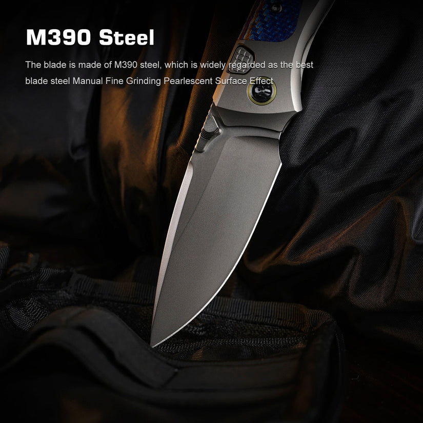 Remette RT-Steed - 3.07" M390 Blade, Multicoloured Carbon Fibre and Titanium Handle