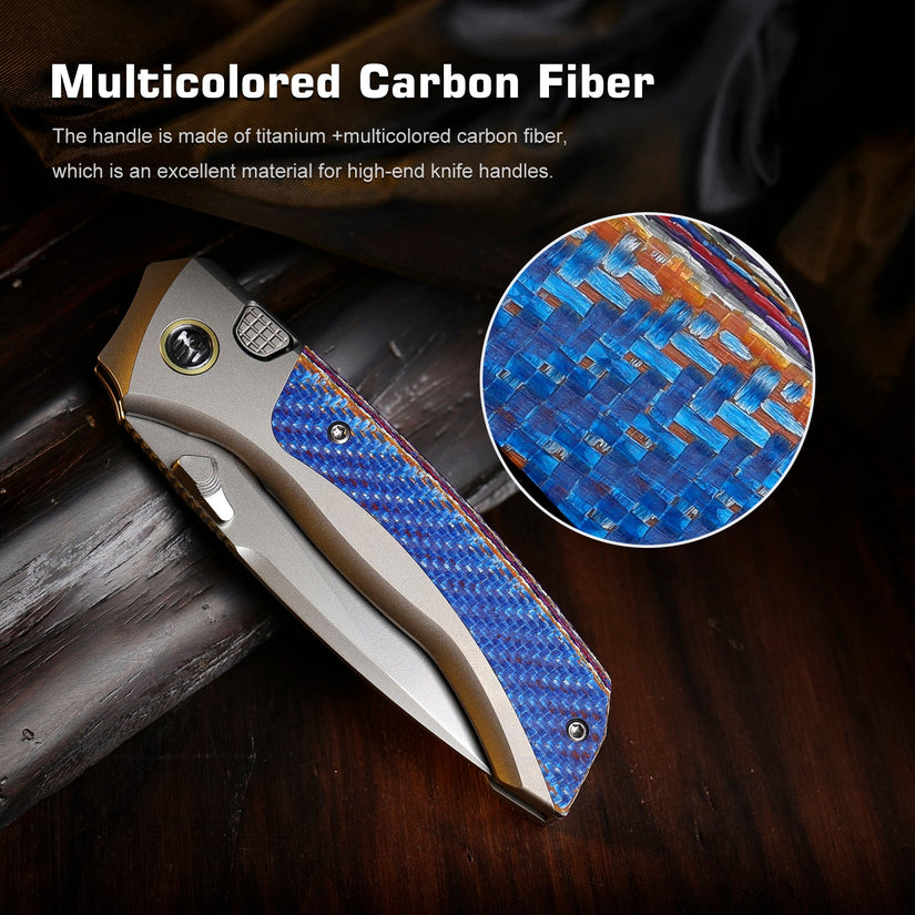 Remette RT-Steed - 3.07" M390 Blade, Multicoloured Carbon Fibre and Titanium Handle
