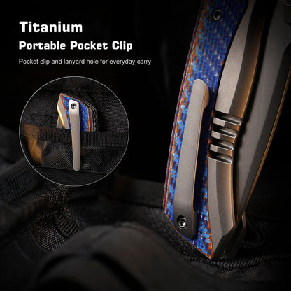 Remette RT-Steed - 3.07" M390 Blade, Multicoloured Carbon Fibre and Titanium Handle