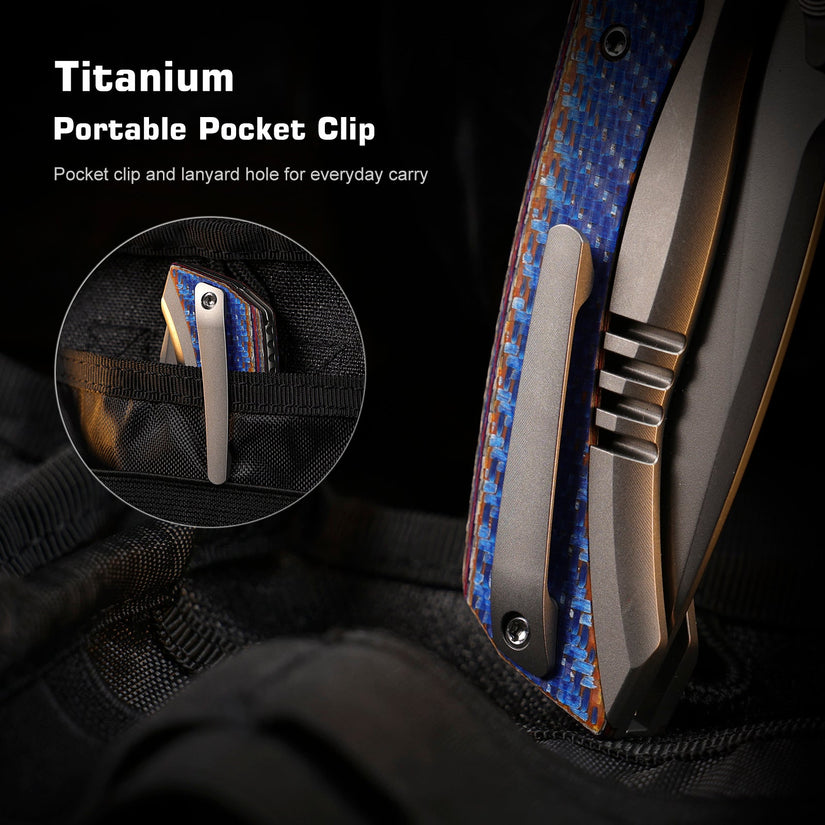 Remette RT-Steed - 3.07" M390 Blade, Multicoloured Carbon Fibre and Titanium Handle