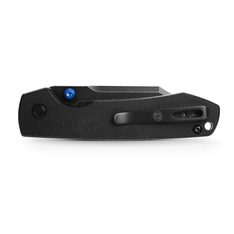 Vosteed Raccoon Bowie Top Liner Lock A2910 - 3.25" 14C28N Black Stonewashed Blade, Black Micarta Handle