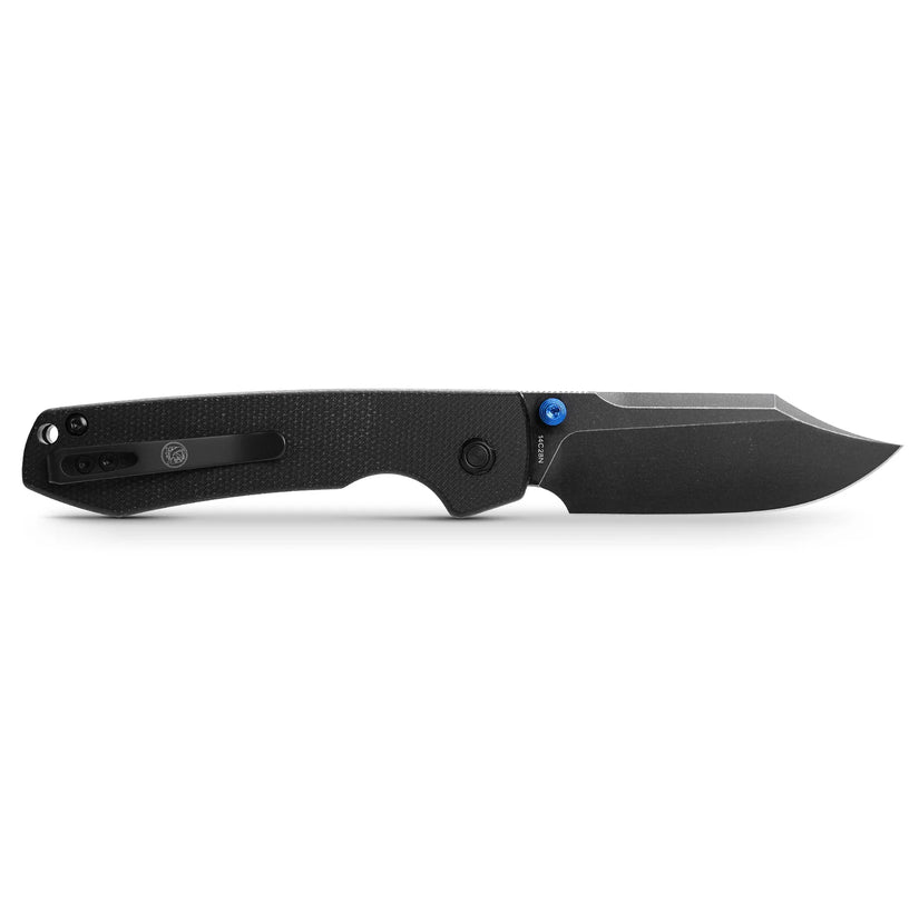 Vosteed Raccoon Bowie Top Liner Lock A2910 - 3.25" 14C28N Black Stonewashed Blade, Black Micarta Handle