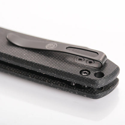 Vosteed Raccoon Bowie Top Liner Lock A2910 - 3.25" 14C28N Black Stonewashed Blade, Black Micarta Handle