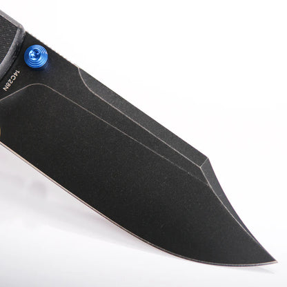 Vosteed Raccoon Bowie Top Liner Lock A2910 - 3.25" 14C28N Black Stonewashed Blade, Black Micarta Handle