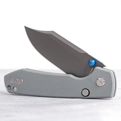 Vosteed Raccoon Bowie Top Liner Lock A2918 - 3.25" 14C28N Destroyer Grey Blade, Grey G10 Handle