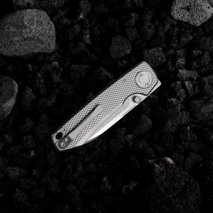 Vosteed Raccoon V Vanchor Lock A4001 - 3.22" M390 Stonewash Blade, Titanium Handle