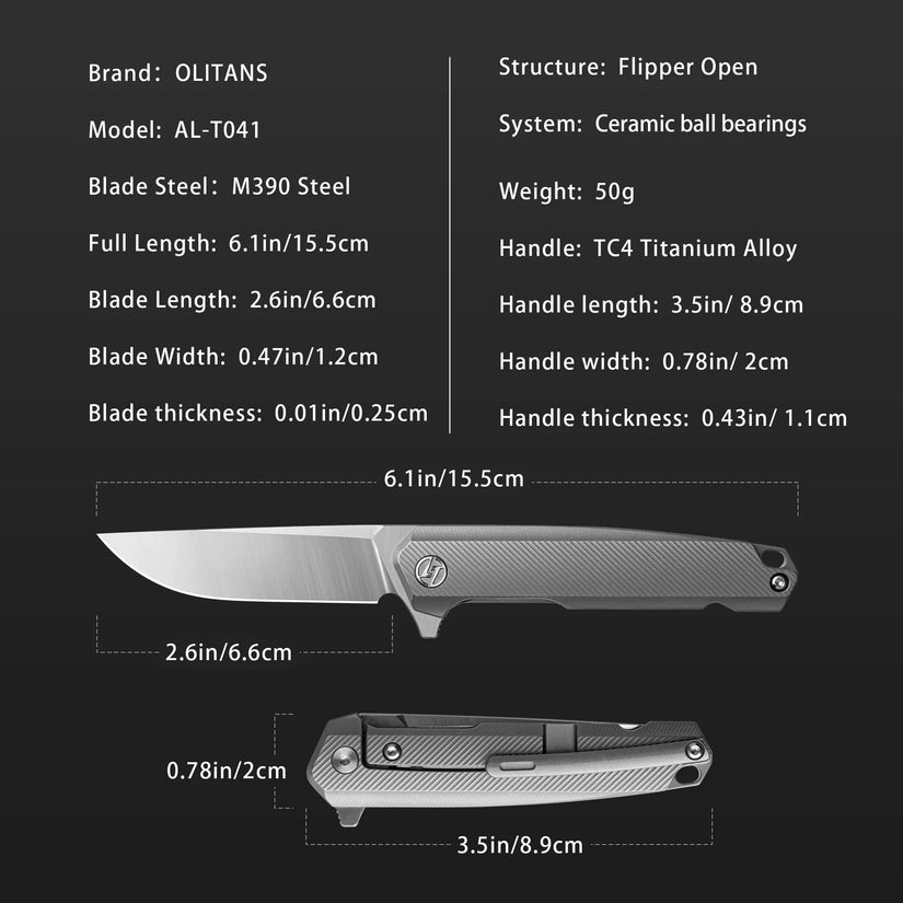 Olitans Mechanic Pro T041-S - 2.6" M390 Blade, Titanium Handle