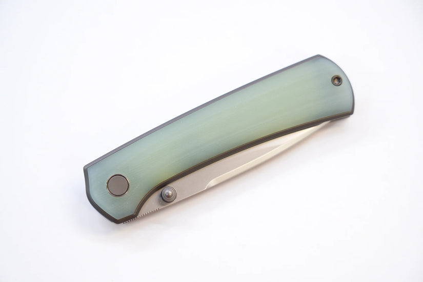 North Mountain Blade Ultra G10 - 3" SLD-Magic Steel Drop Point Blade, Jade G10 Handle