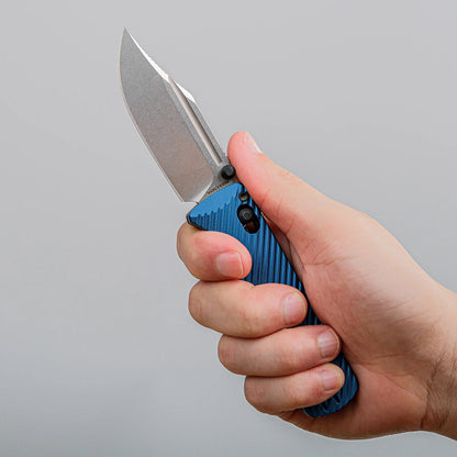 Vosteed Vombat A4103 - 2.92" M390 Stonewash Zulu Blade, Steel Blue Aluminium Handle