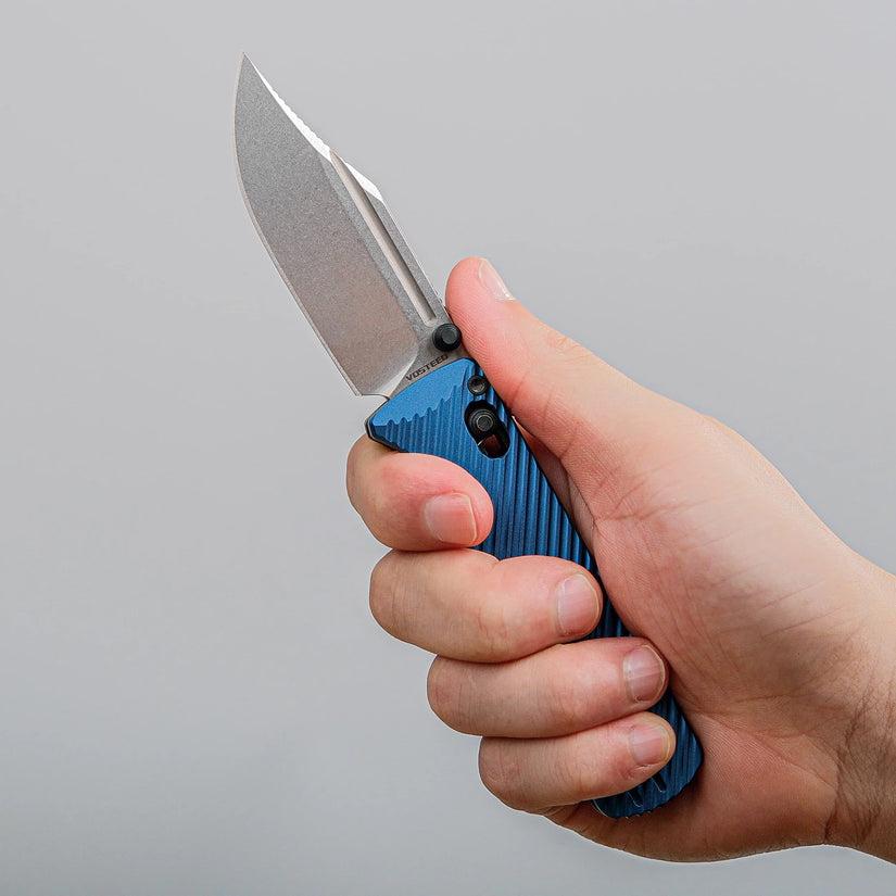 Vosteed Vombat A4103 - 2.92" M390 Stonewash Zulu Blade, Steel Blue Aluminium Handle