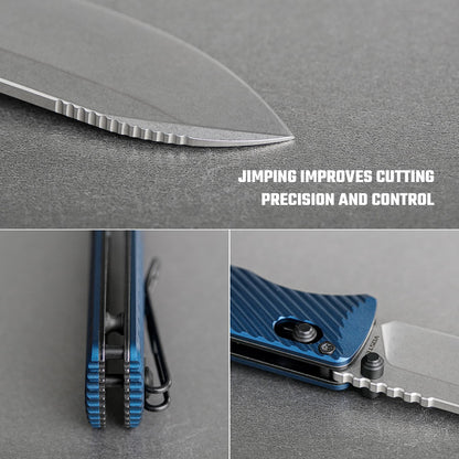 Vosteed Vombat A4103 - 2.92" M390 Stonewash Zulu Blade, Steel Blue Aluminium Handle