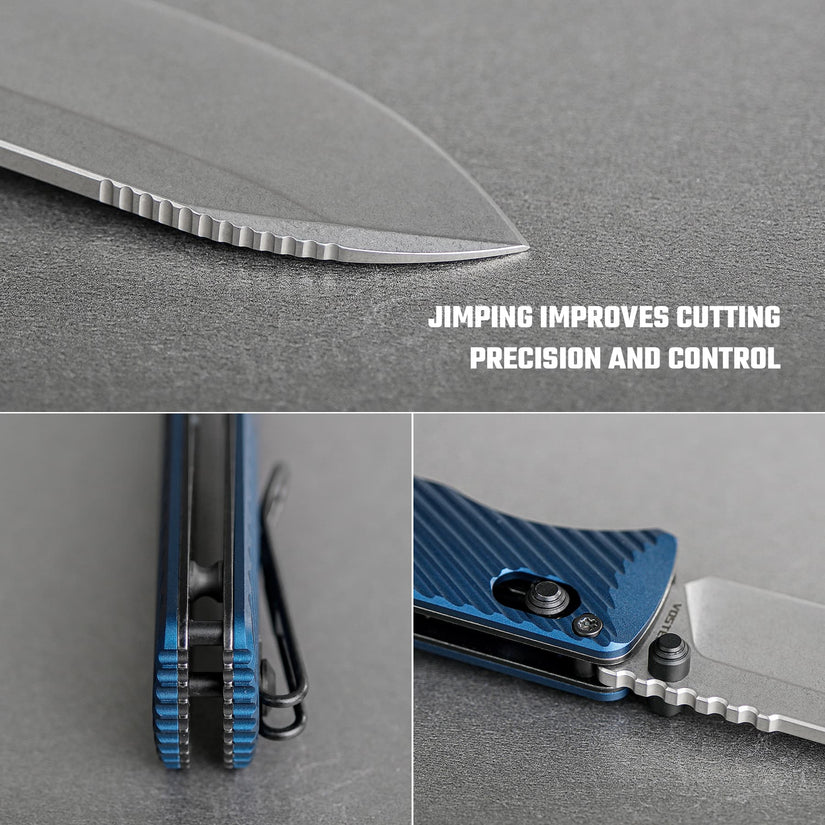 Vosteed Vombat A4103 - 2.92" M390 Stonewash Zulu Blade, Steel Blue Aluminium Handle