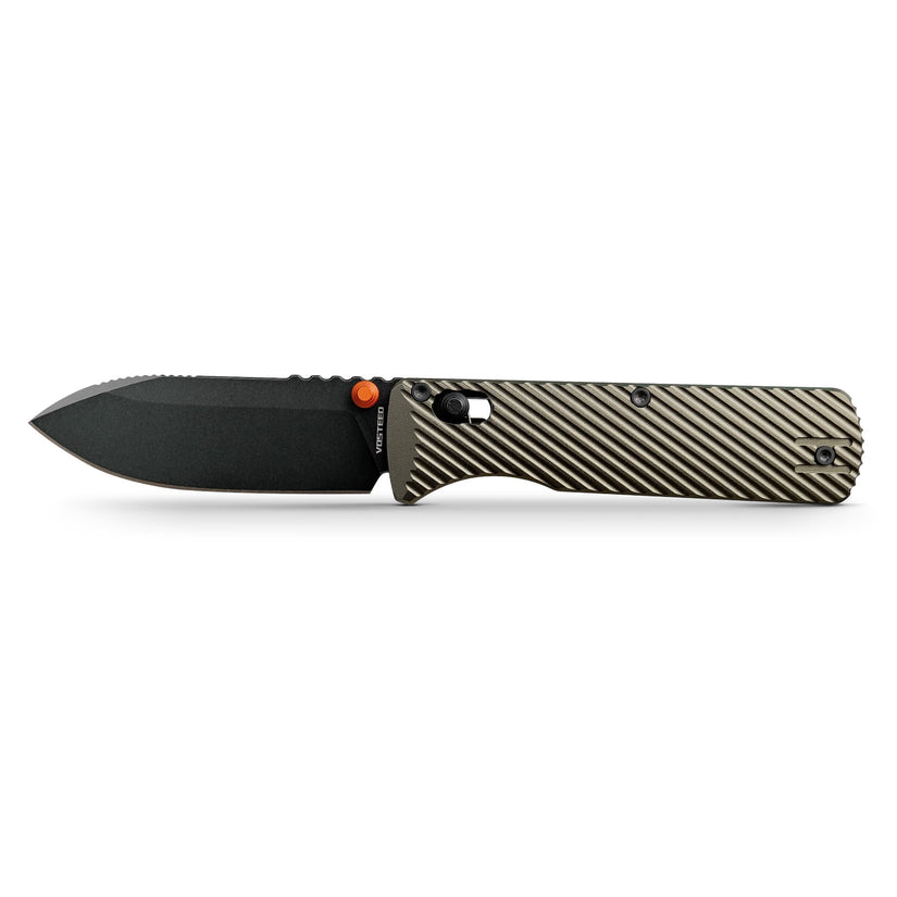 Vosteed Vombat A4105 - 2.92" M390 Black Stonewash Drop Point Blade, Olive Green Aluminium Handle