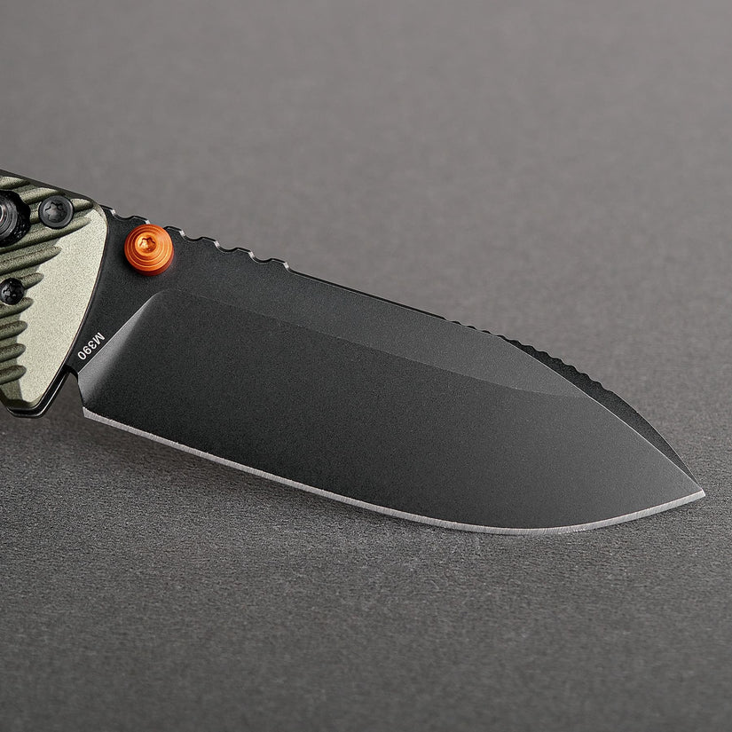 Vosteed Vombat A4105 - 2.92" M390 Black Stonewash Drop Point Blade, Olive Green Aluminium Handle