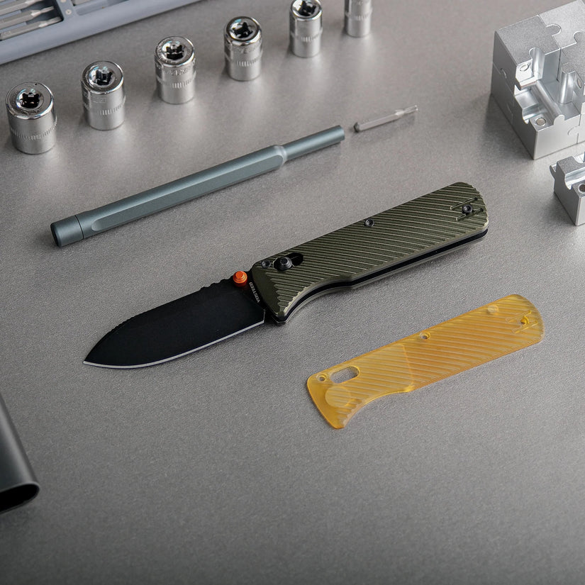 Vosteed Vombat A4105 - 2.92" M390 Black Stonewash Drop Point Blade, Olive Green Aluminium Handle