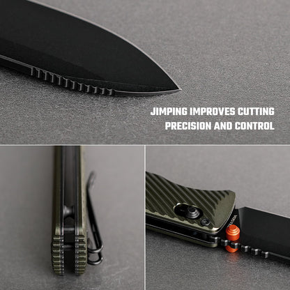 Vosteed Vombat A4105 - 2.92" M390 Black Stonewash Drop Point Blade, Olive Green Aluminium Handle