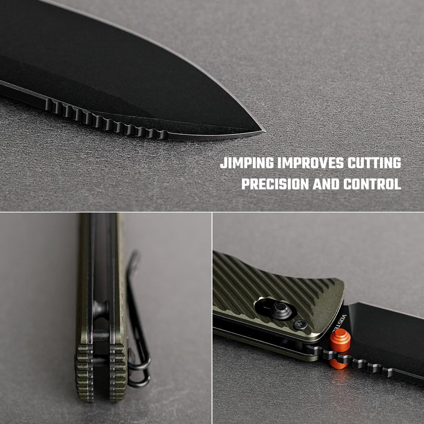 Vosteed Vombat A4105 - 2.92" M390 Black Stonewash Drop Point Blade, Olive Green Aluminium Handle