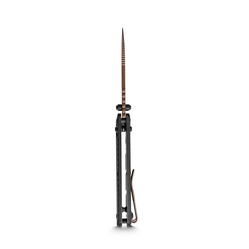 Vosteed Vombat A4107 - 2.92" M390 Copper Dune Drop Point Blade, Black Aluminium Handle