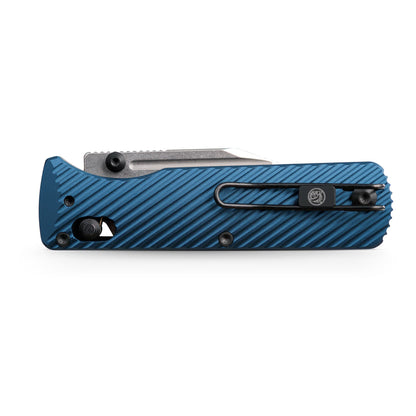 Vosteed Vombat A4108 - 2.92" M390 Stonewash Bowie Blade, Steel Blue Aluminium Handle