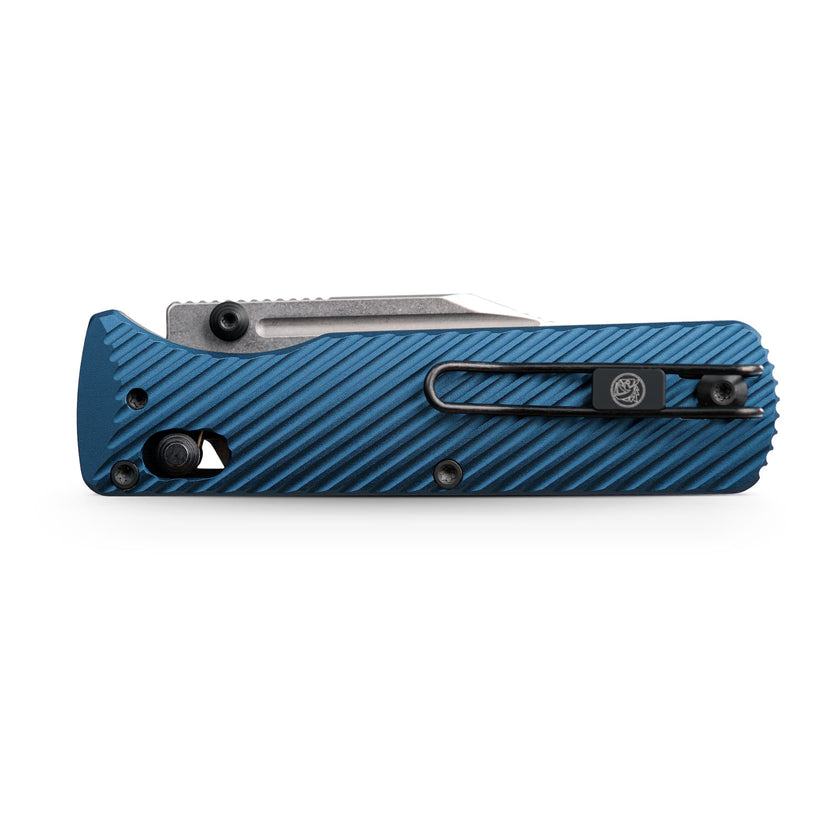 Vosteed Vombat A4108 - 2.92" M390 Stonewash Bowie Blade, Steel Blue Aluminium Handle