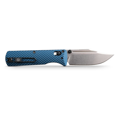 Vosteed Vombat A4108 - 2.92" M390 Stonewash Bowie Blade, Steel Blue Aluminium Handle