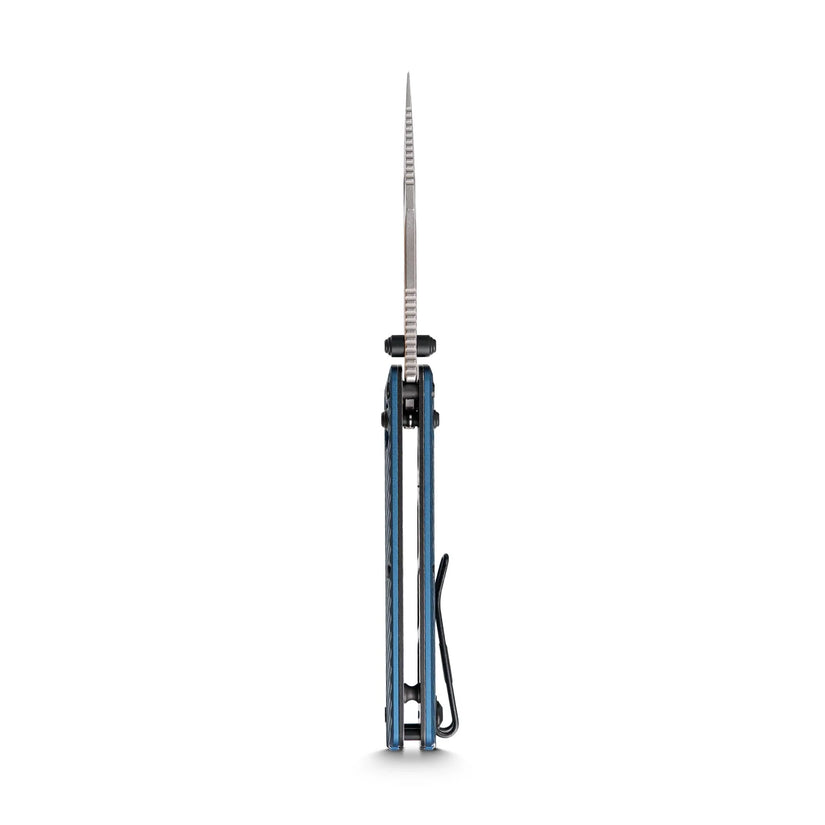 Vosteed Vombat A4108 - 2.92" M390 Stonewash Bowie Blade, Steel Blue Aluminium Handle