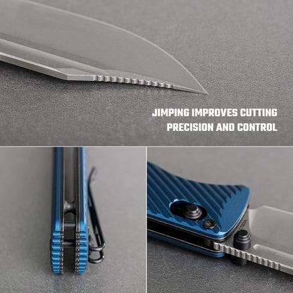 Vosteed Vombat A4108 - 2.92" M390 Stonewash Bowie Blade, Steel Blue Aluminium Handle